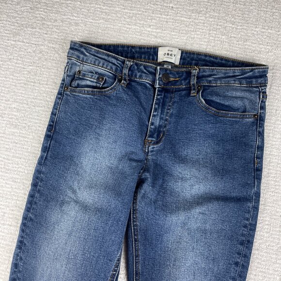 Womens Jeans N89 Obey Propaganda Stretch Blue Sz 28 Tight Straight Leg - Picture 2 of 16